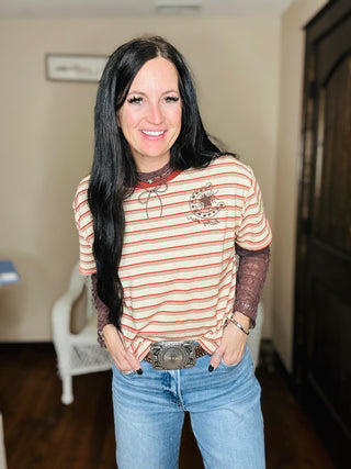 Lena Lucky Cowboy Striped Boxy Tee-Short Sleeves-Taelynn-Motis & Co Boutique, Women's Fashion Boutique in Carthage, Missouri