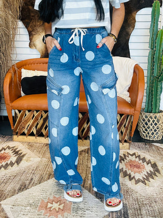 Quentin Polka Dot Denim Barrel Jeans
