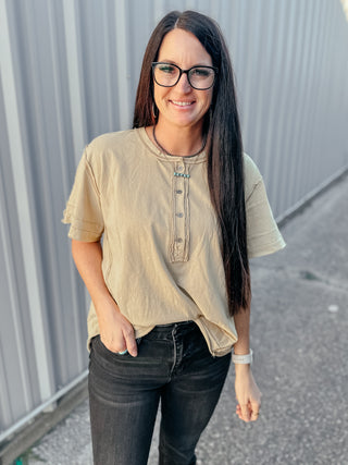 Heritage Mineral Washed Henley Top-Short Sleeves-Oli & Hali-Motis & Co Boutique, Women's Fashion Boutique in Carthage, Missouri