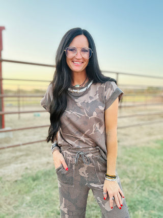 Dusty Camo Kreek Ribbed Top-Short Sleeves-sterling kreek-Motis & Co Boutique, Women's Fashion Boutique in Carthage, Missouri