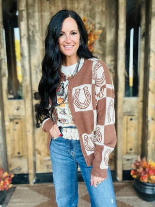 Liz Horseshoe Checked Cardigan-Cardigans-ee: some-Motis & Co Boutique, Women's Fashion Boutique in Carthage, Missouri