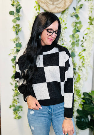 Casey Cropped Checkered Sweater-Sweaters-MOTIS-Motis & Co Boutique, Women's Fashion Boutique in Carthage, Missouri