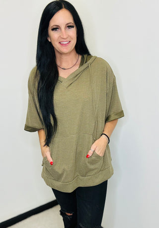 Oversized Waffle Knit Hoodie in Olive - Makenna-Hoodies-Andree by Unit-Motis & Co Boutique, Women's Fashion Boutique in Carthage, Missouri