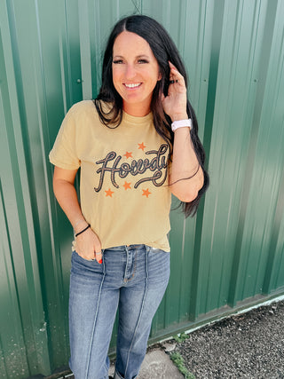 Howdy Mustard Rope and Star Tee-Graphic Tees-The Lattimore Claim-Motis & Co Boutique, Women's Fashion Boutique in Carthage, Missouri