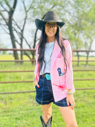 Wynona Pink Western Patch Blazer-Blazers-Taelynn-Motis & Co Boutique, Women's Fashion Boutique in Carthage, Missouri