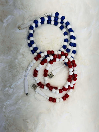 Red and White Beaded Phone Charger-Phone Accessories-Hotline-Motis & Co Boutique, Women's Fashion Boutique in Carthage, Missouri