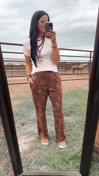Melvin Western Print Sweatpants in Brown-Pants-blu pepper-Motis & Co Boutique, Women's Fashion Boutique in Carthage, Missouri