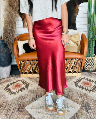 Miles Midi Satin Skirt-Dresses-HYFVE-Motis & Co Boutique, Women's Fashion Boutique in Carthage, Missouri