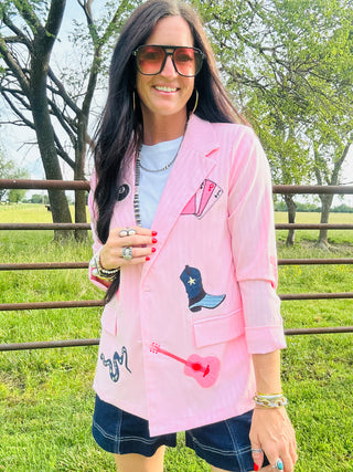 Wynona Pink Western Patch Blazer-Blazers-Taelynn-Motis & Co Boutique, Women's Fashion Boutique in Carthage, Missouri