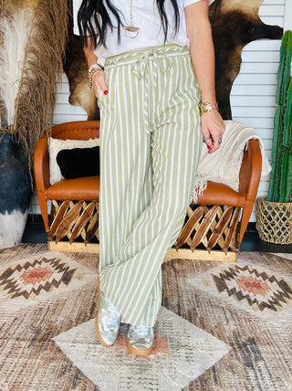 Griffin Green Striped Wide Leg Pants-Pants-blu pepper-Motis & Co Boutique, Women's Fashion Boutique in Carthage, Missouri