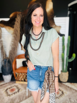 Emilia Striped Collared Cuff Sleeve Top-Short Sleeves-blu pepper-Motis & Co Boutique, Women's Fashion Boutique in Carthage, Missouri