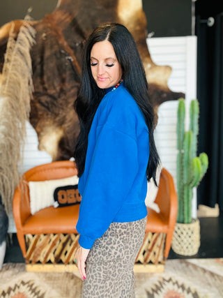 Kobe Royal Blue Mock Neck Pullover-Pullovers-Papermoon-Motis & Co Boutique, Women's Fashion Boutique in Carthage, Missouri