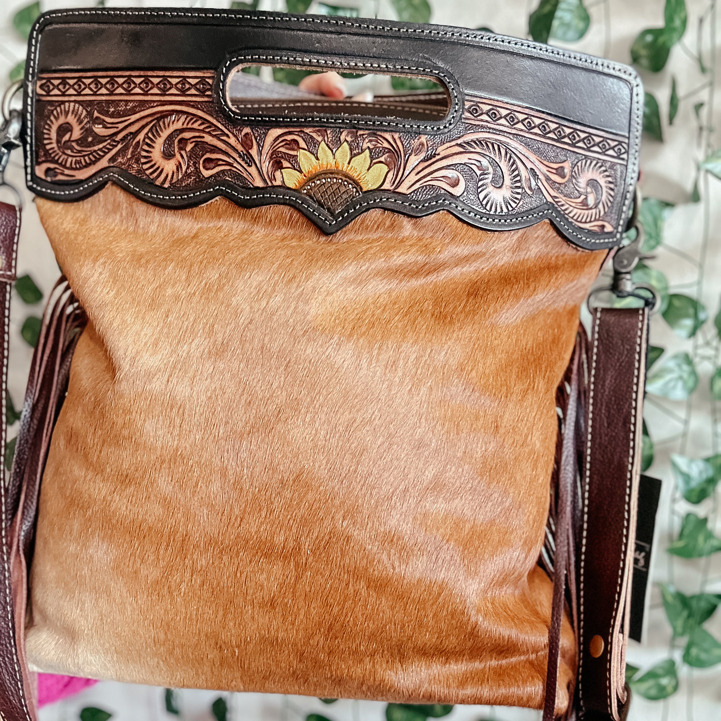 Brown Blossom Hand Tooled Cowhide Crossbody – L&L Boutique