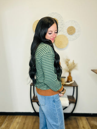 Nina Green Stripe Brushed Pullover-Pullovers-staccato-Motis & Co Boutique, Women's Fashion Boutique in Carthage, Missouri