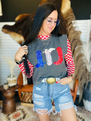 Red White and Boots Graphic Muscle Tee-Graphic Tees-Rowdy Crowd-Motis & Co Boutique, Women's Fashion Boutique in Carthage, Missouri