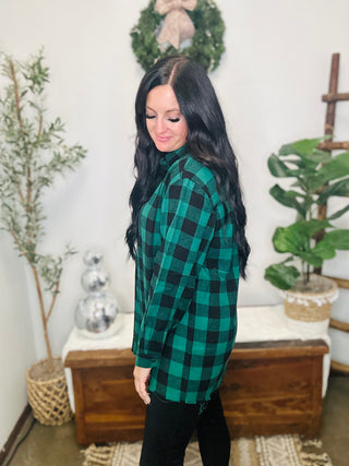 Starla Oversized Green Buffalo Plaid Shirt-Long Sleeves-Risen-Motis & Co Boutique, Women's Fashion Boutique in Carthage, Missouri