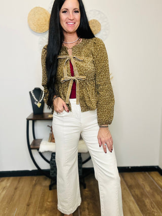 Fiona Tie Front Leopard Long Sleeve Top-Long Sleeves-Very J-Motis & Co Boutique, Women's Fashion Boutique in Carthage, Missouri