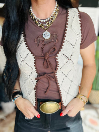 Tawny Tan Crochet Tie Front Vest-Short Sleeves-blu pepper-Motis & Co Boutique, Women's Fashion Boutique in Carthage, Missouri