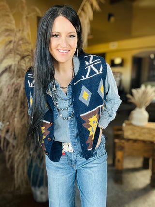 Reece Western Print Sweater Vest