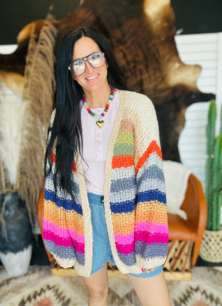Rae Rainbow Chunky Knit Cardigan - Bright-Cardigans-Listicle-Motis & Co Boutique, Women's Fashion Boutique in Carthage, Missouri