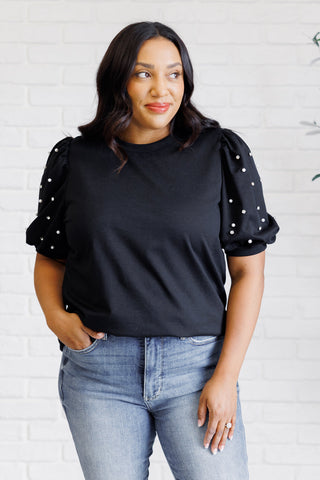 Diamonds and Pearls Puff Sleeve Top in Black-Tops-Ave Shops-Motis & Co Boutique, Women's Fashion Boutique in Carthage, Missouri