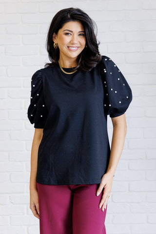 Diamonds and Pearls Puff Sleeve Top in Black-Tops-Ave Shops-Motis & Co Boutique, Women's Fashion Boutique in Carthage, Missouri