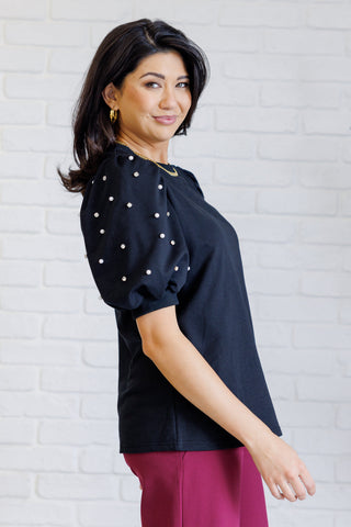 Diamonds and Pearls Puff Sleeve Top in Black-Tops-Ave Shops-Motis & Co Boutique, Women's Fashion Boutique in Carthage, Missouri