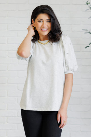 Diamonds and Pearls Puff Sleeve Top in Light Grey-Short Sleeves-Ave Shops-Motis & Co Boutique, Women's Fashion Boutique in Carthage, Missouri