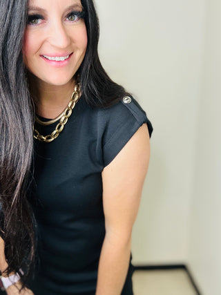 Retreat Cap Sleeve Black Scuba A-Line Dress-dress-Dear Scarlett-Motis & Co Boutique, Women's Fashion Boutique in Carthage, Missouri