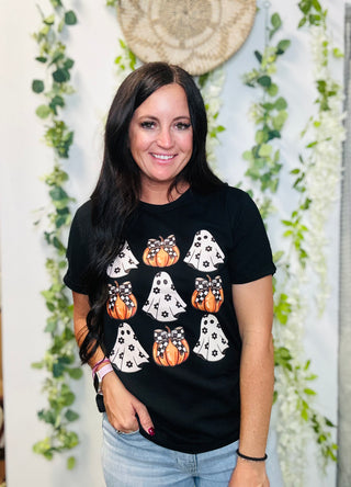 Ghostly Pumpkin Black Graphic Tee-Graphic Tees-MOTIS-Motis & Co Boutique, Women's Fashion Boutique in Carthage, Missouri