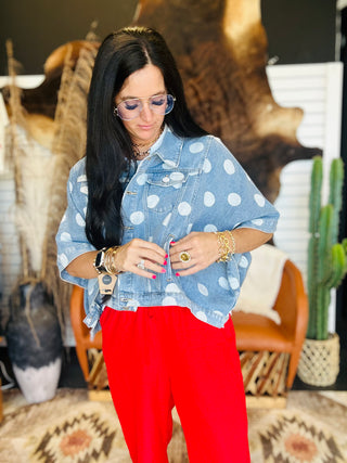 Delilah Denim Polka Dot Jacket-outerwear-24th-Motis & Co Boutique, Women's Fashion Boutique in Carthage, Missouri