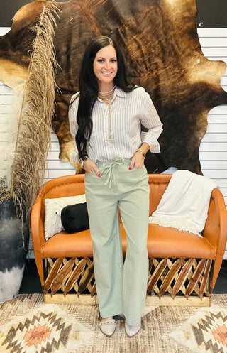 Ezra Olive Denim Drawstring Pants-Pants-blu pepper-Motis & Co Boutique, Women's Fashion Boutique in Carthage, Missouri