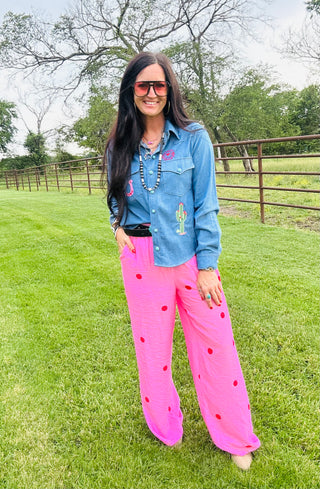 Patsy Western Denim Button Down Blouse-Long Sleeves-Taelynn-Motis & Co Boutique, Women's Fashion Boutique in Carthage, Missouri