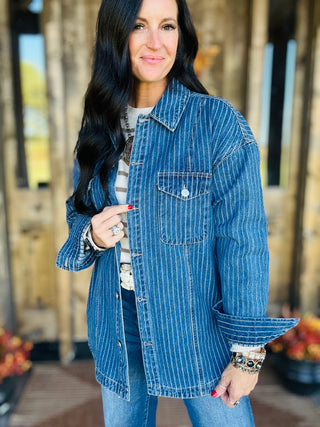 Blaire Pin Stipe Denim Shirt Jacket