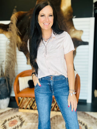 Annie Pink Pearl Snap Blouse-Short Sleeves-Lucky & Blessed-Motis & Co Boutique, Women's Fashion Boutique in Carthage, Missouri