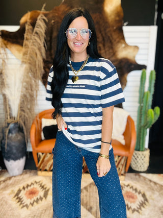 Make Heaven Crowded Navy Striped Graphic Tee-Graphic Tees-Wicker Road-Motis & Co Boutique, Women's Fashion Boutique in Carthage, Missouri