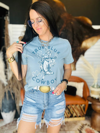 XOXO True Blue Cowboy Graphic Tee-Graphic Tees-XOXO ART & Co-Motis & Co Boutique, Women's Fashion Boutique in Carthage, Missouri
