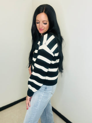 Button Front Striped Cardigan in Black - Matilda-Cardigans-HYFVE-Motis & Co Boutique, Women's Fashion Boutique in Carthage, Missouri