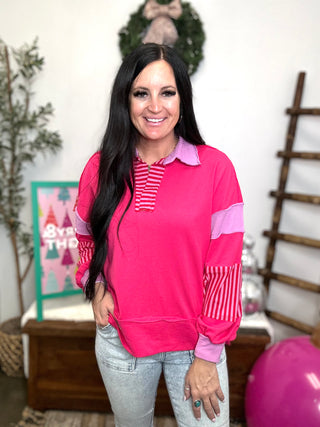 Brynn Pink Stripe Color-Block Sweatshirt-Long Sleeves-Jodifl-Motis & Co Boutique, Women's Fashion Boutique in Carthage, Missouri