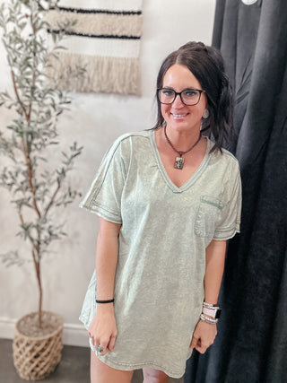 Stepping Out Casual T-Shirt Dress Sage-Dresses-Very J-Motis & Co Boutique, Women's Fashion Boutique in Carthage, Missouri