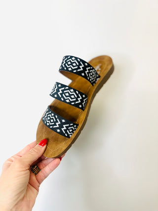 Corky's Dafne Black White Aztec Sandal-Sandals-Motis-Motis & Co Boutique, Women's Fashion Boutique in Carthage, Missouri