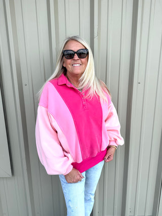 Lulu Pink Snap Button Collared Sweatshirt-Pullovers-Papermoon-Motis & Co Boutique, Women's Fashion Boutique in Carthage, Missouri