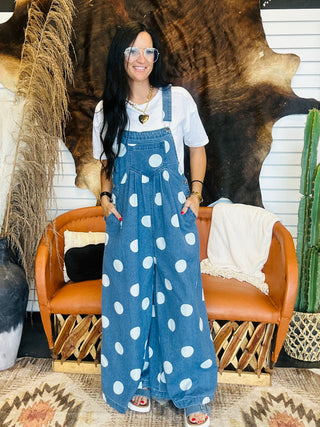 Quinn Polka Dot Denim Overalls-Pants-BiBi-Motis & Co Boutique, Women's Fashion Boutique in Carthage, Missouri