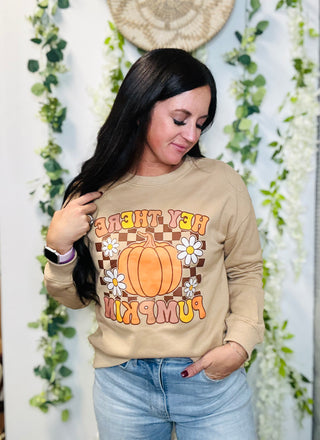 Checkered Pumpkin Graphic Sweatshirt-Pullovers-MOTIS-Motis & Co Boutique, Women's Fashion Boutique in Carthage, Missouri