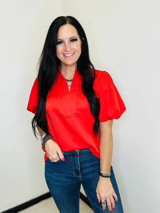 Reece Red Puff Sleeve Top-Tops-Jodifl-Motis & Co Boutique, Women's Fashion Boutique in Carthage, Missouri