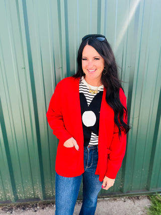 Rachel Red Open Front Cardigan-Cardigans-HYFVE-Motis & Co Boutique, Women's Fashion Boutique in Carthage, Missouri