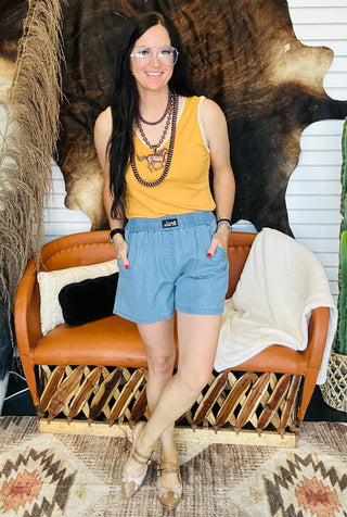 Denim Dally Boxer Style Shorts-Shorts-2 Fly-Motis & Co Boutique, Women's Fashion Boutique in Carthage, Missouri