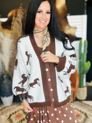 Hadley Horse Print Sweater Cardigan-Sweaters-ee: some-Motis & Co Boutique, Women's Fashion Boutique in Carthage, Missouri