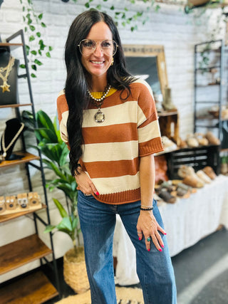 Paloma Short Sleeve Striped Knit Top-Sweaters-24th-Motis & Co Boutique, Women's Fashion Boutique in Carthage, Missouri