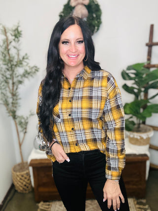 Starla Oversized Yellow Plaid Shirt-Long Sleeves-Risen-Motis & Co Boutique, Women's Fashion Boutique in Carthage, Missouri